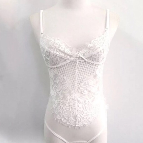 5🌟 🚨 White Lace Mesh Lingerie One Piece Bodysuit - Picture 6 of 8